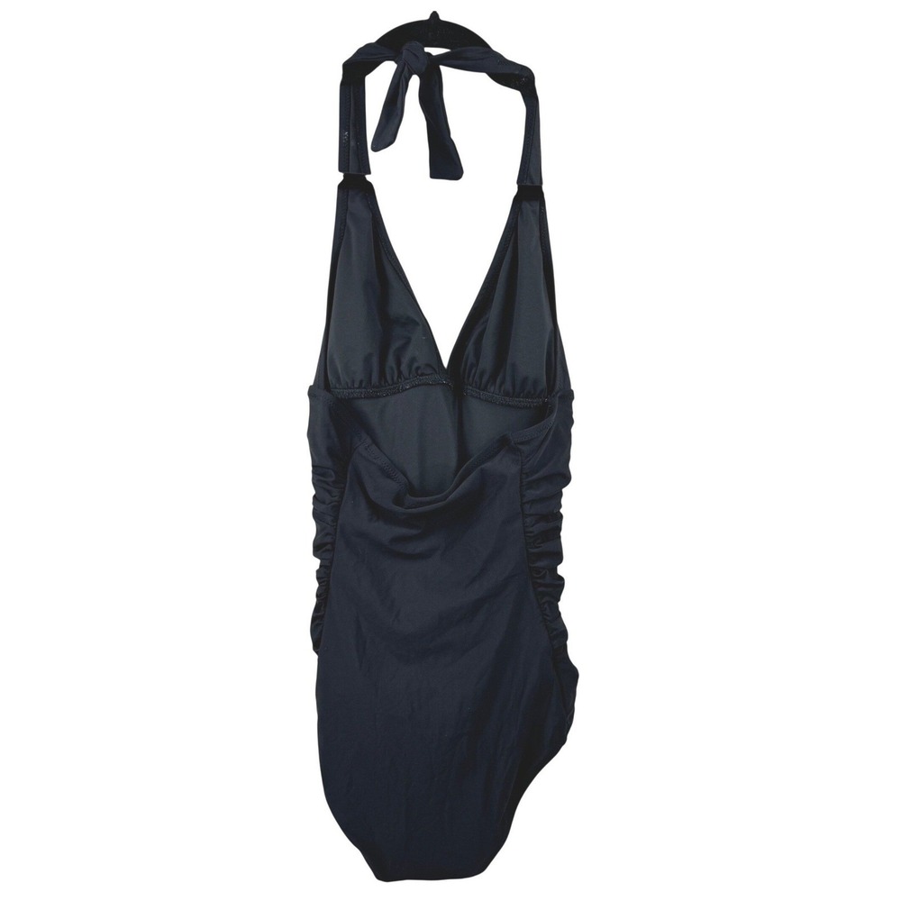 J.Crew One Piece Swimsuit Womens 4 Black Ruched Halter V-Neck Classic Swimwear‎ - Picture 5 of 10